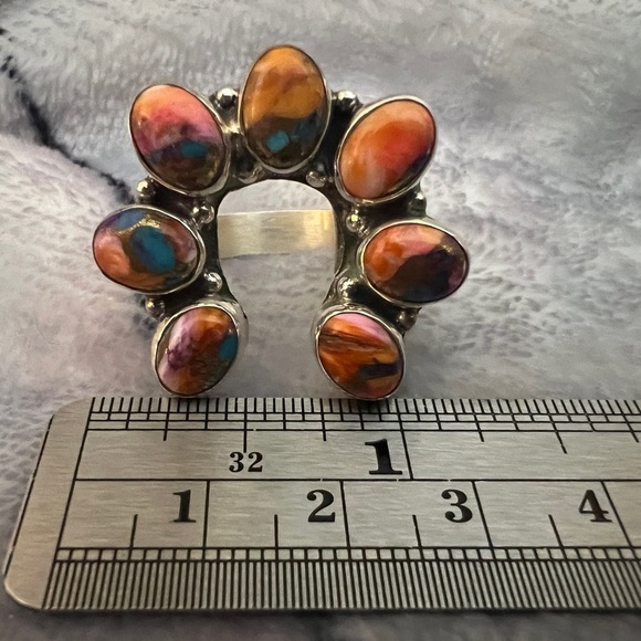 ❤️ Pink Dream Dahlia Turquoise Naja 925 Navajo Statement Adjustable Ring 9.9gm - Picture 8 of 13